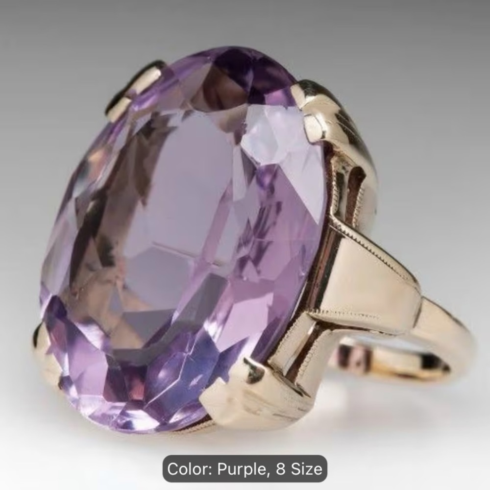 Vintage-Style Purple Synthetic Cubic Zirconia 18K Gold Plated Cocktail Ring